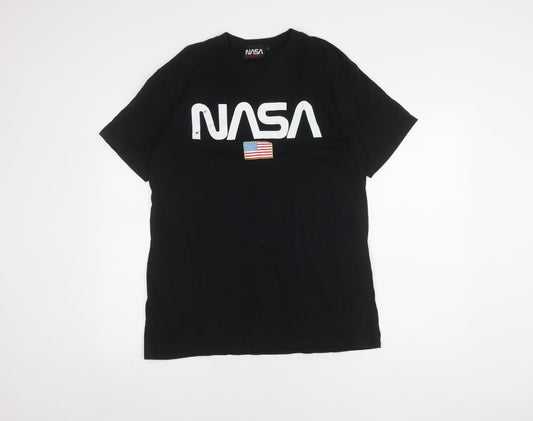 NASA Men's Black T-Shirt L Cotton Crew Neck Graphic