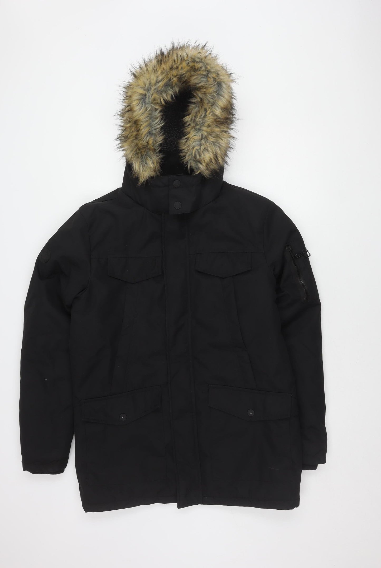 Mens UK Size S Threadbare Black Parka Coat