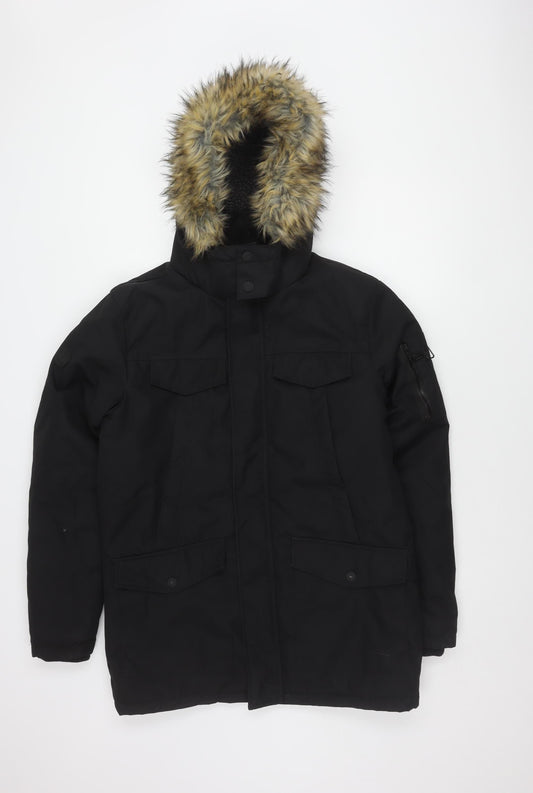 Mens UK Size S Threadbare Black Parka Coat