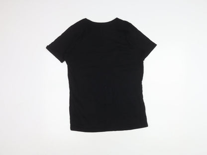 Disney Girls Black Elsa T-Shirt - Size 14 Graphic Short Sleeve
