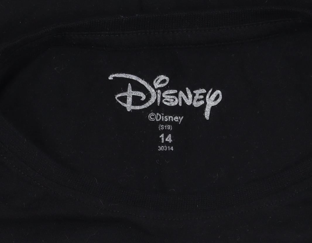 Disney Girls Black Elsa T-Shirt - Size 14 Graphic Short Sleeve