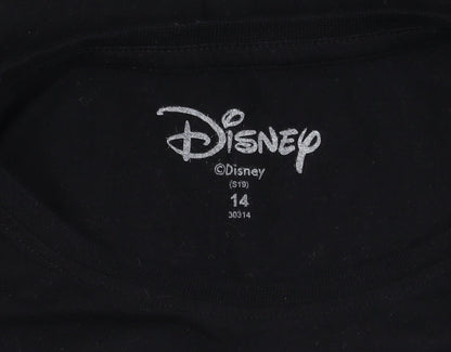 Disney Girls Black Elsa T-Shirt - Size 14 Graphic Short Sleeve