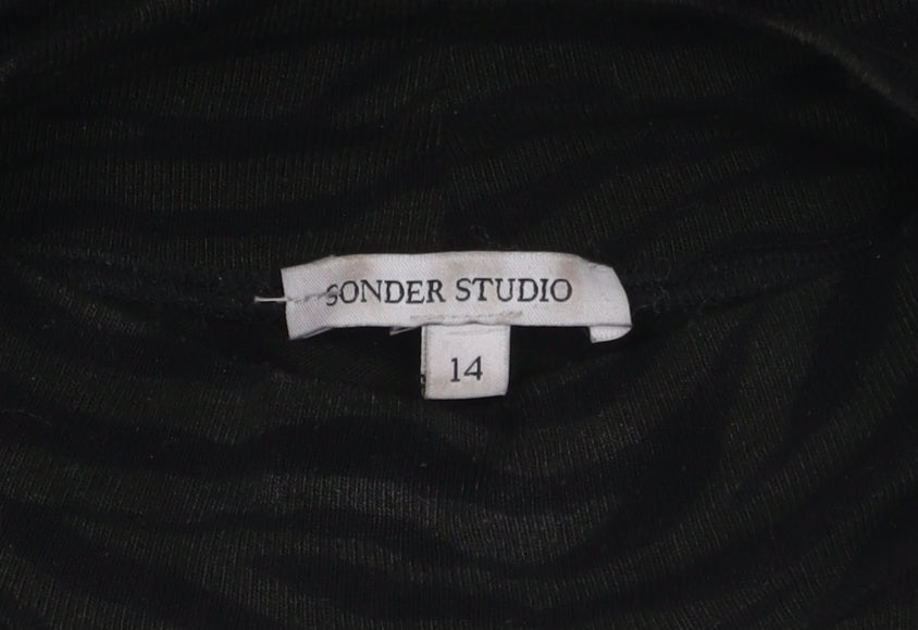 Womens UK Size 14 Sonder Studio Black Basic T-Shirt