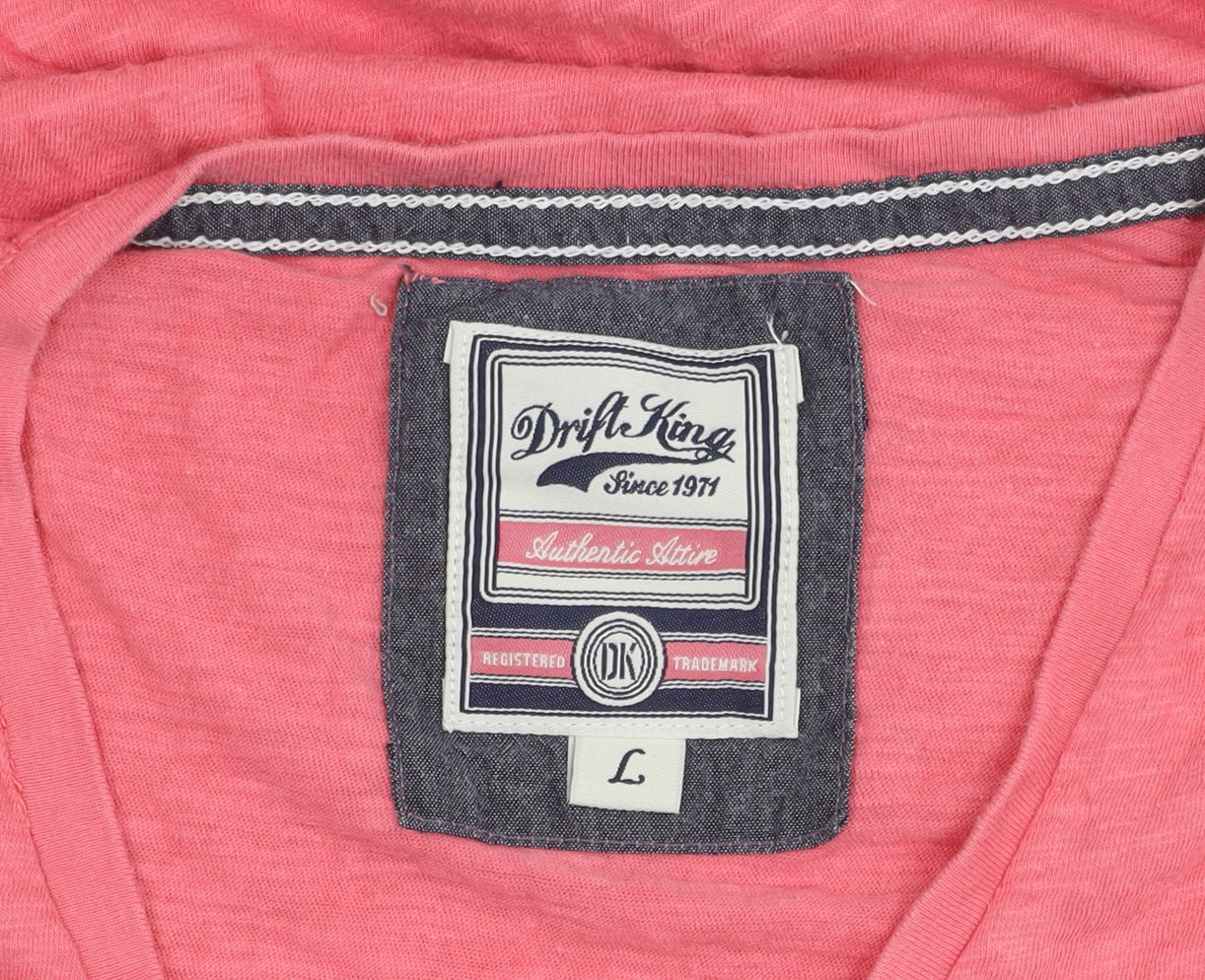 Drift King Women's Pink V-Neck T-Shirt L Casual