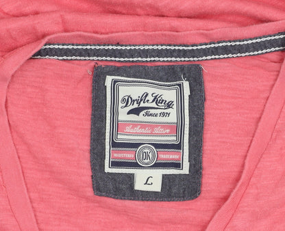 Drift King Women's Pink V-Neck T-Shirt L Casual