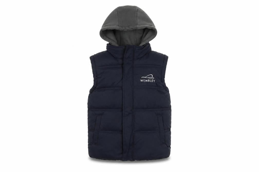 Front view of Wembley boys’ black puffer jacket 7-8 years hooded winter