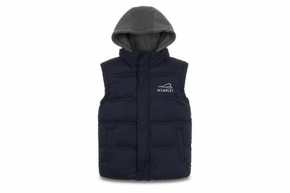 Front view of Wembley boys’ black puffer jacket 7-8 years hooded winter