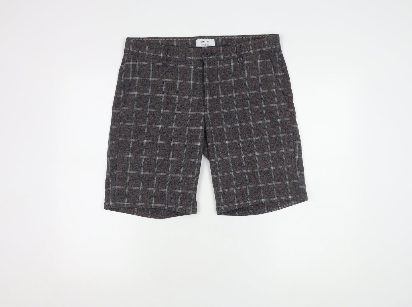 Only & Sons Check Pattern Shorts, Men's, Size 32