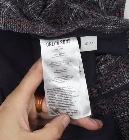 Only & Sons Check Pattern Shorts, Men's, Size 32