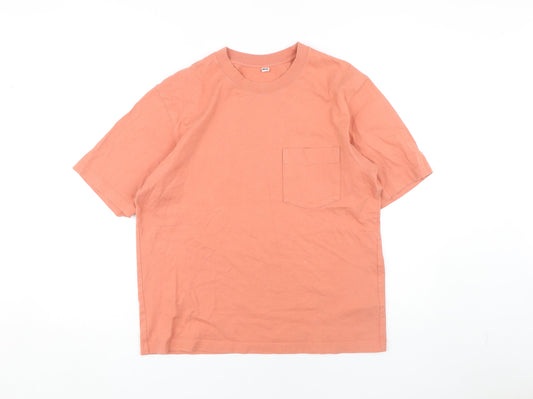 Uniqlo Men's Orange Crew Neck T-Shirt - Size S
