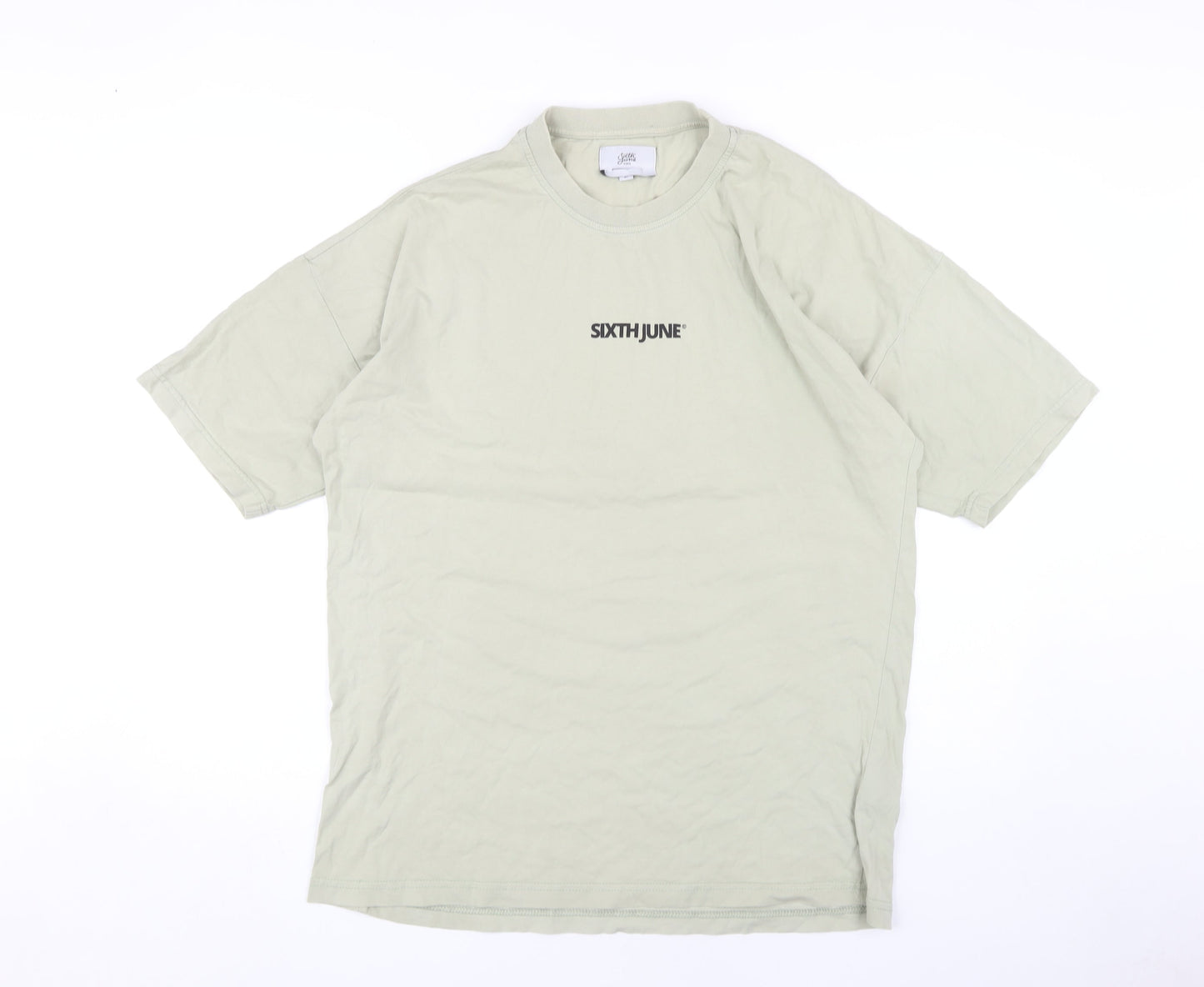 Sixth June Men's Beige Crew Neck T-Shirt L Logo Short Sleeve
