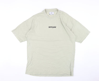 Sixth June Men's Beige Crew Neck T-Shirt L Logo Short Sleeve