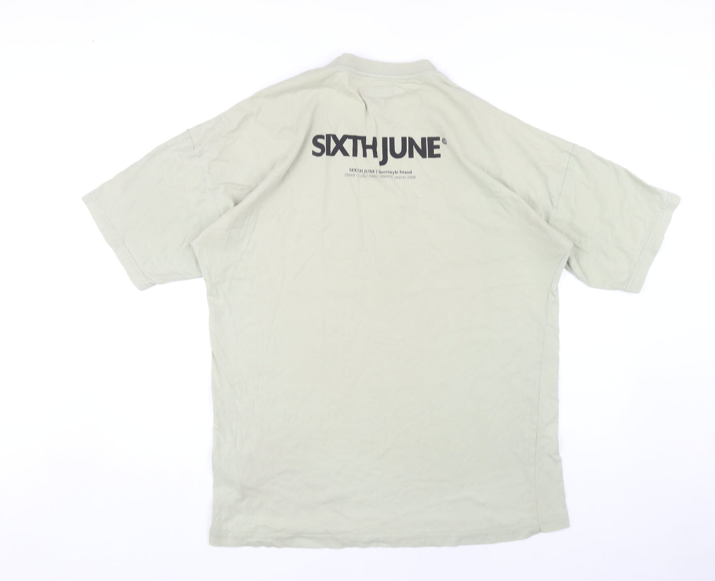 Sixth June Men's Beige Crew Neck T-Shirt L Logo Short Sleeve