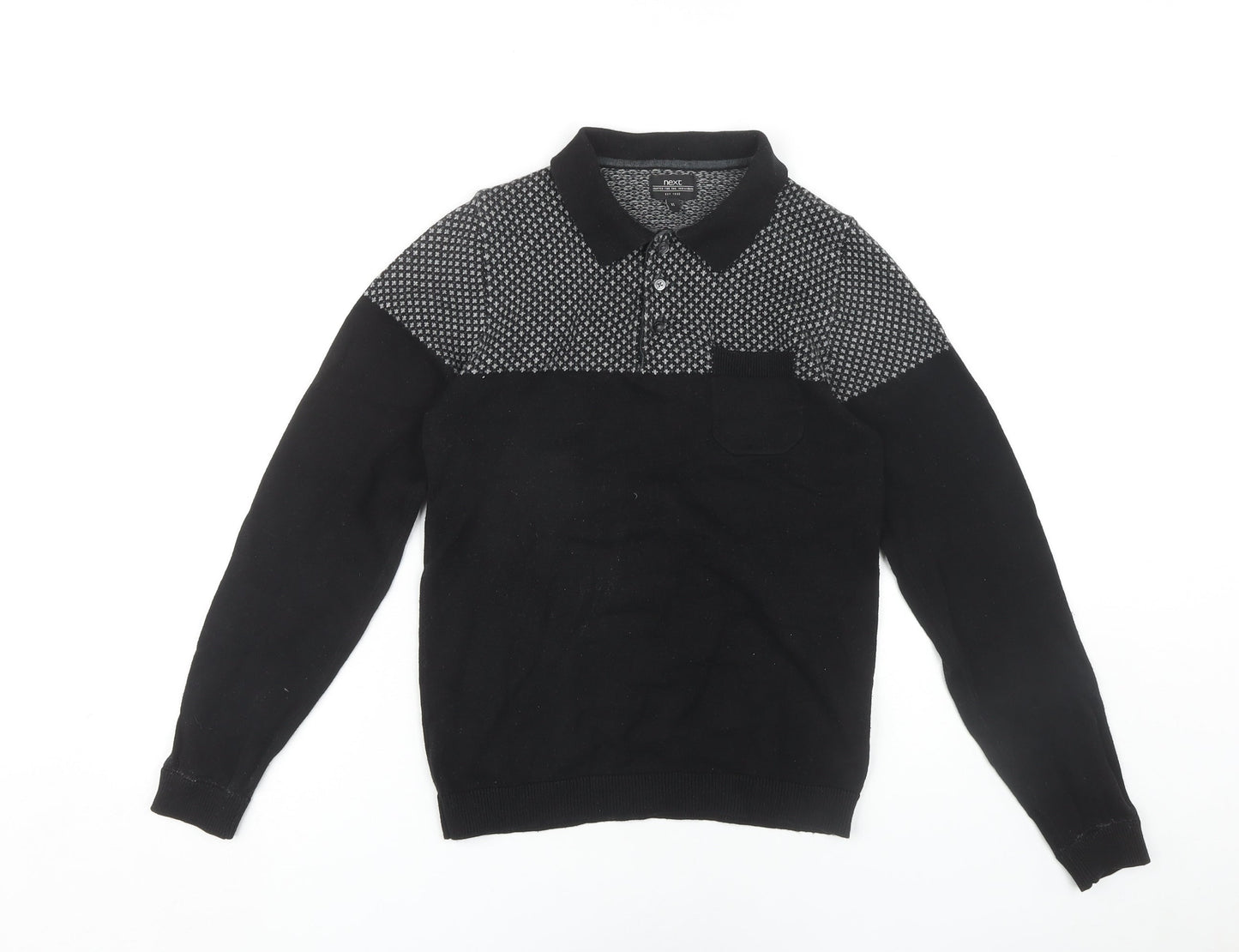 Next Men's Black XS Geometric Long Sleeve Polo
