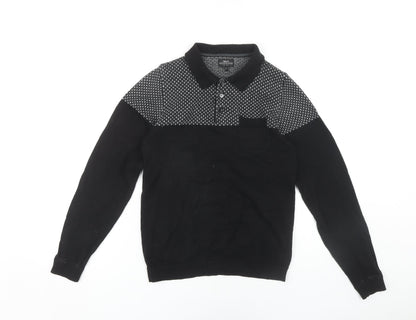 Next Men's Black XS Geometric Long Sleeve Polo