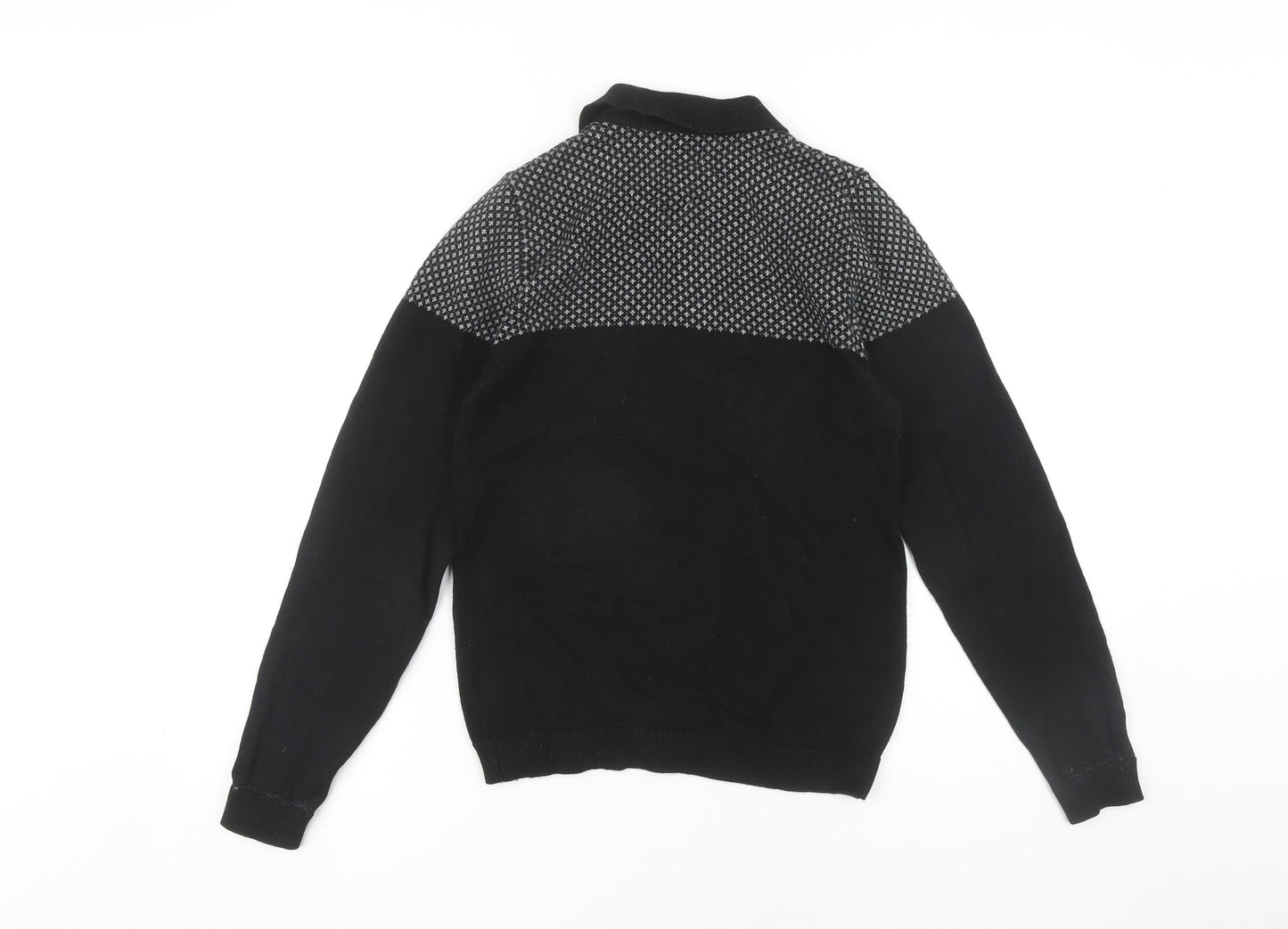Next Men's Black XS Geometric Long Sleeve Polo