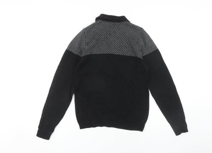 Next Men's Black XS Geometric Long Sleeve Polo