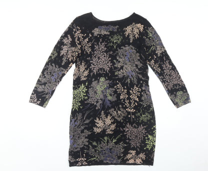 Next Women's Black Floral Dress, Size 8, 3/4 Sleeve Casual