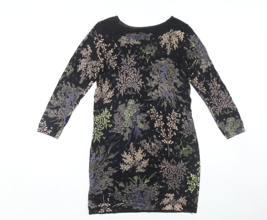 Next Women's Black Floral Dress, Size 8, 3/4 Sleeve Casual