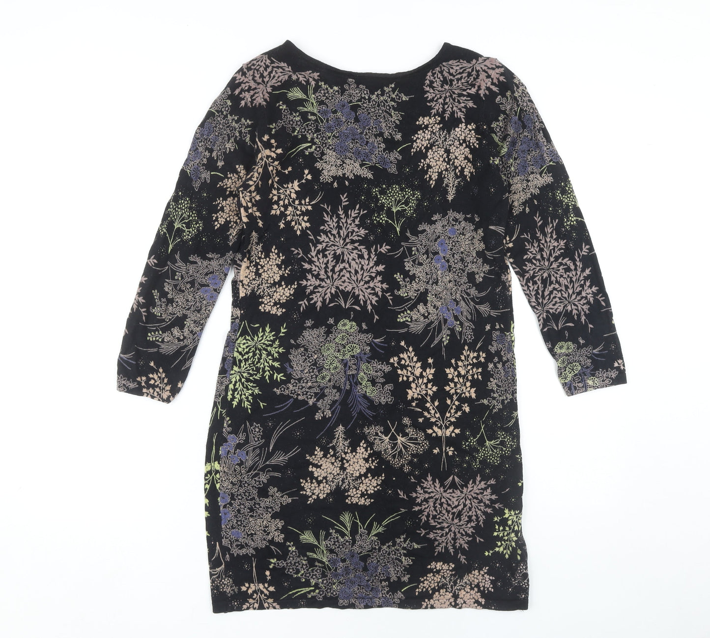 Next Women's Black Floral Dress, Size 8, 3/4 Sleeve Casual