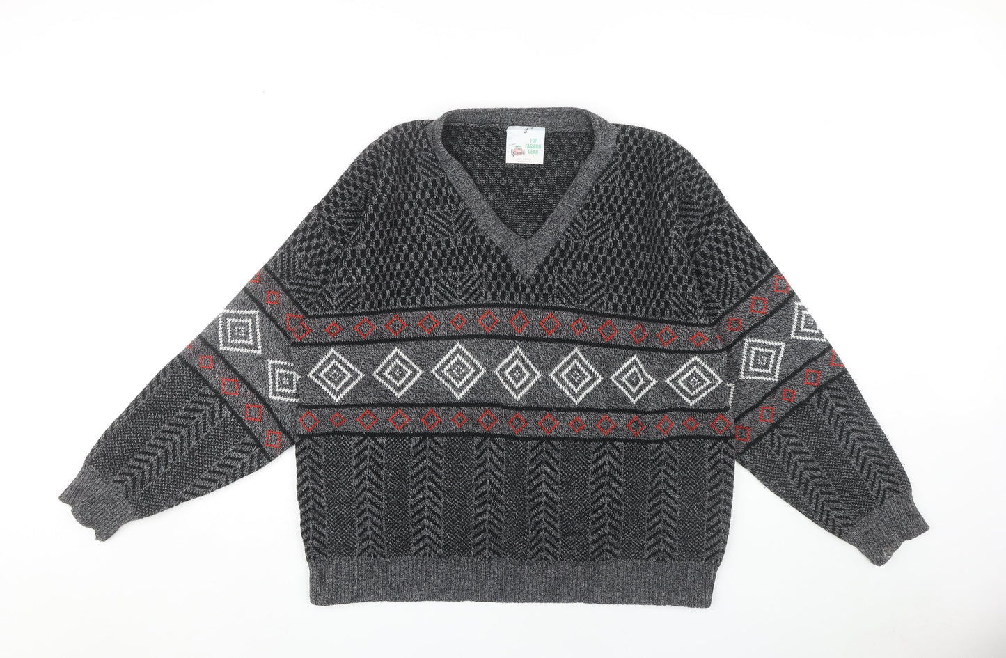 Top Fashion Gear Men's Grey L Geometric Knit Pullover Jumper