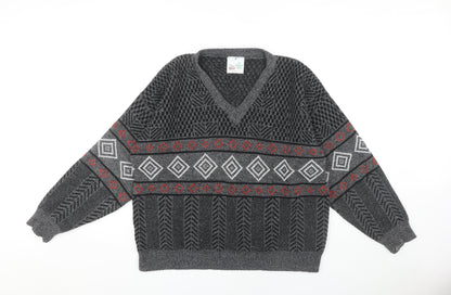 Top Fashion Gear Men's Grey L Geometric Knit Pullover Jumper