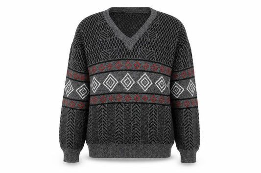 Top Fashion Gear Men's Grey L Geometric Knit Pullover Jumper