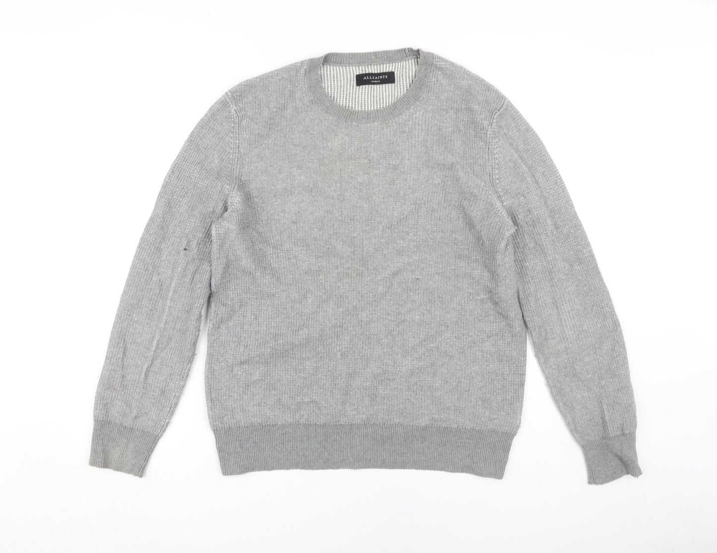 AllSaints Men’s Grey Waffle-Knit Pullover M