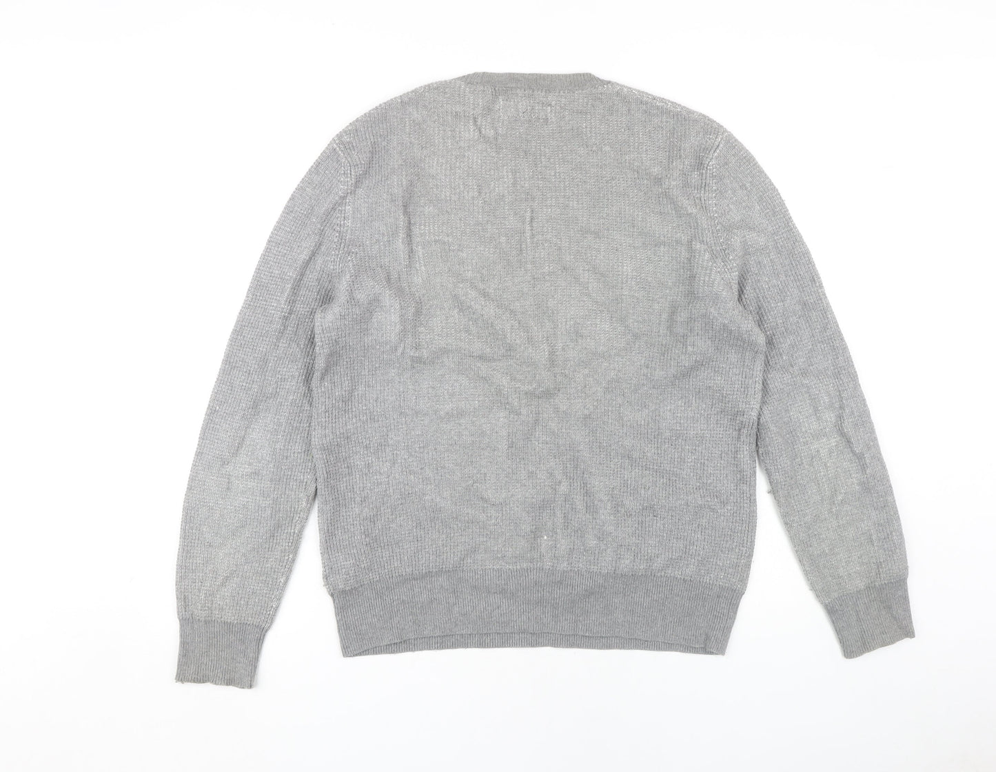 AllSaints Men’s Grey Waffle-Knit Pullover M