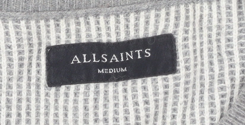 AllSaints Men’s Grey Waffle-Knit Pullover M