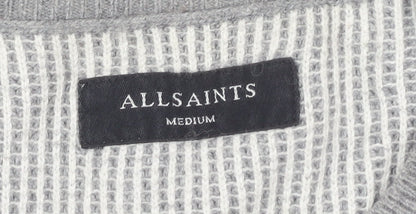 AllSaints Men’s Grey Waffle-Knit Pullover M