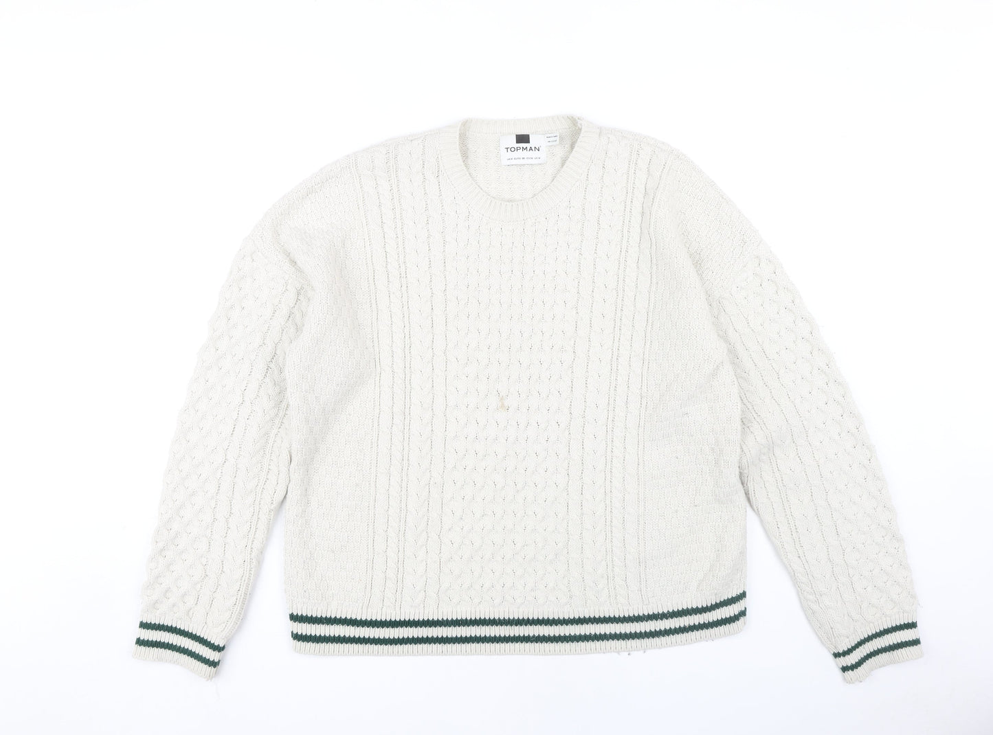 Topman Men's White Cable-Knit Pullover, Size M