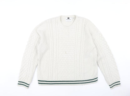 Topman Men's White Cable-Knit Pullover, Size M