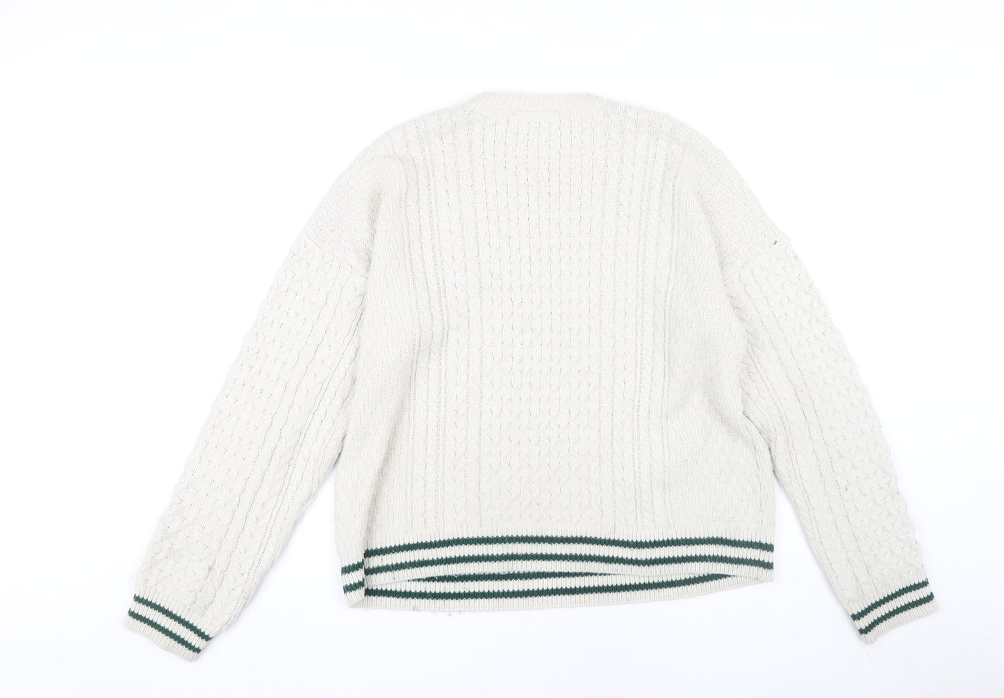 Topman Men's White Cable-Knit Pullover, Size M