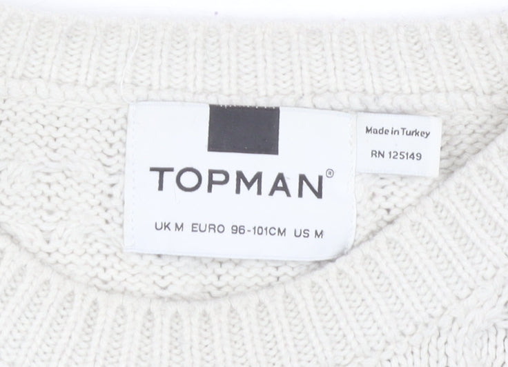 Topman Men's White Cable-Knit Pullover, Size M