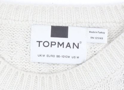 Topman Men's White Cable-Knit Pullover, Size M