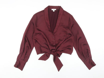 Womens UK Size 14 Topshop Red Cropped Blouse