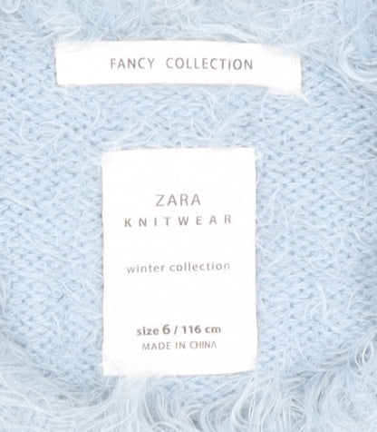 Zara Girls Blue Animal Pullover Jumper, 6 Years, Winter