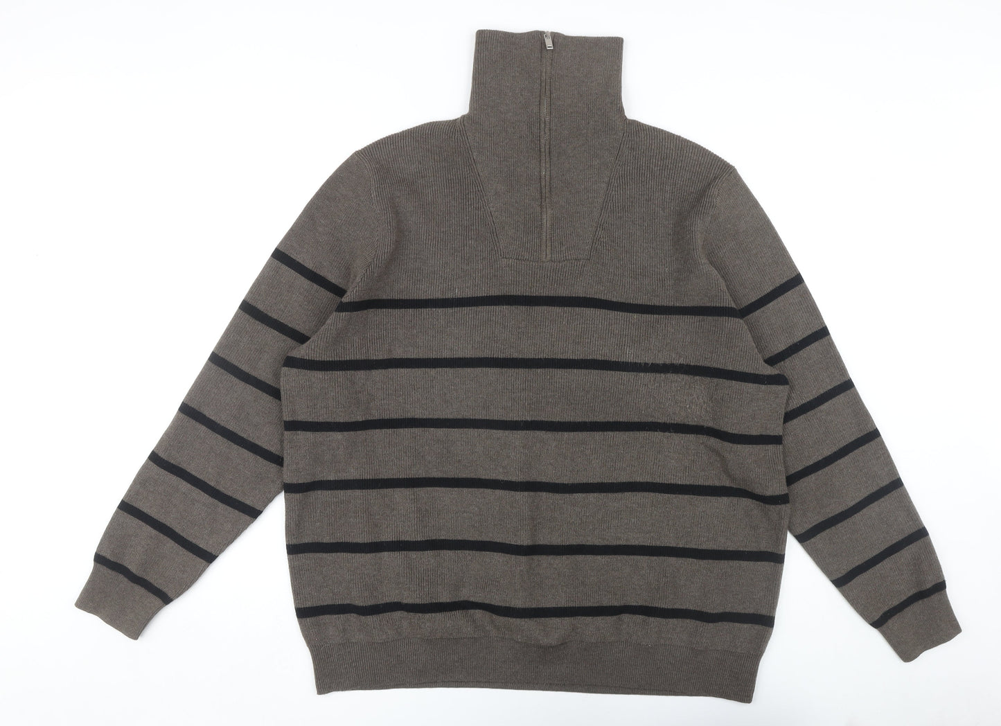 Marks and Spencer Men's Brown Striped Pullover Jumper 2XL