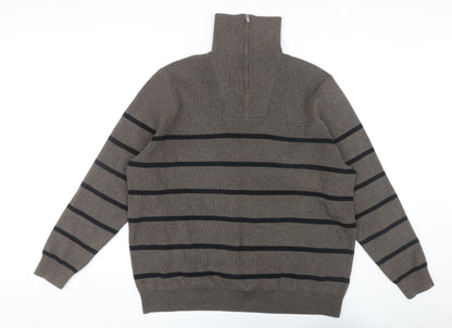 Marks and Spencer Men's Brown Striped Pullover Jumper 2XL