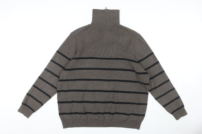 Marks and Spencer Men's Brown Striped Pullover Jumper 2XL