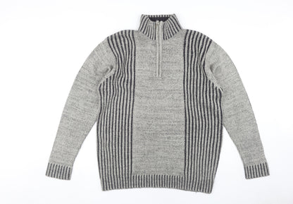 Rrapidfire Men's Grey Striped Pullover Jumper L