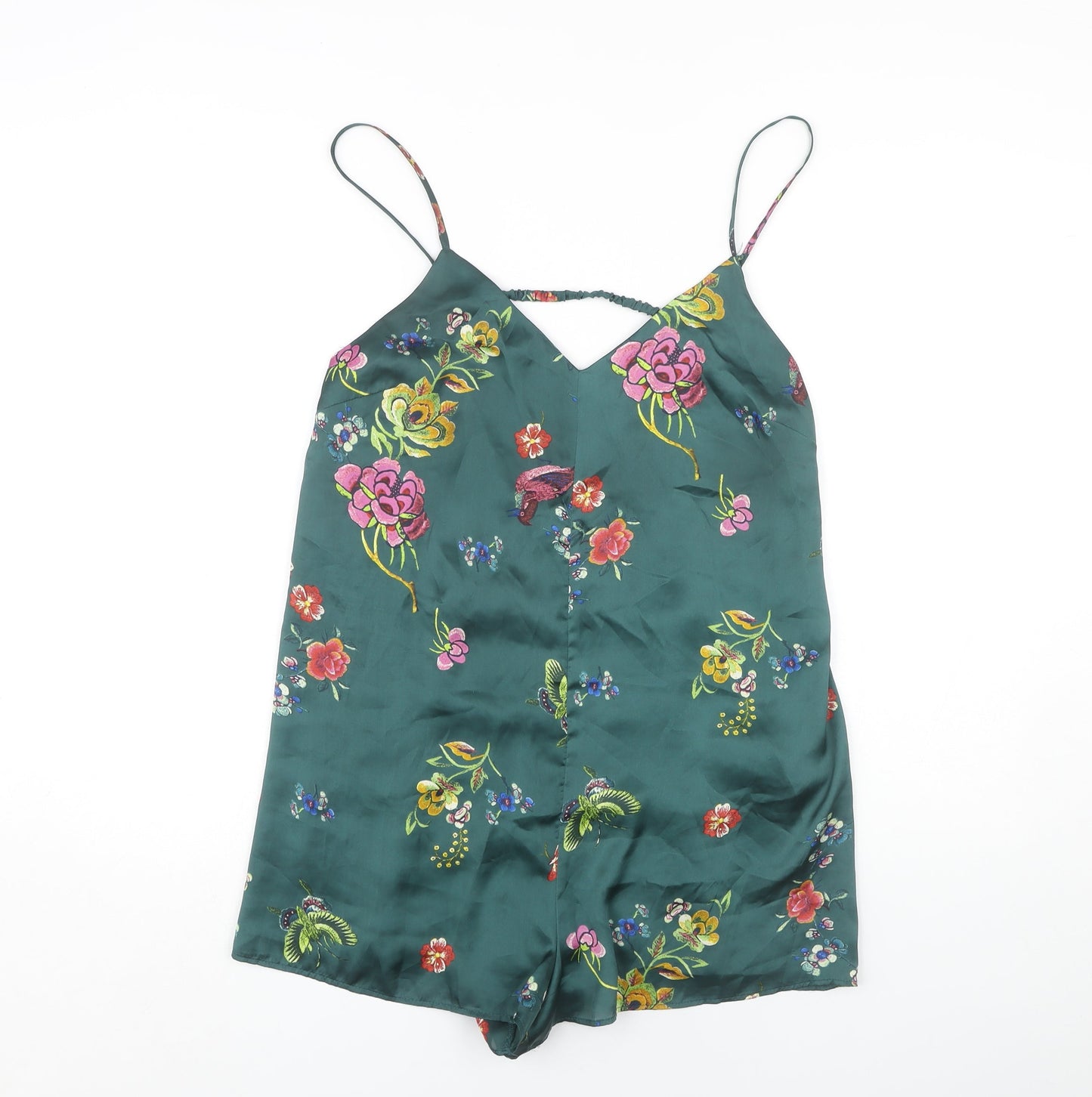 Bershka Women's Green Floral Playsuit M Summer