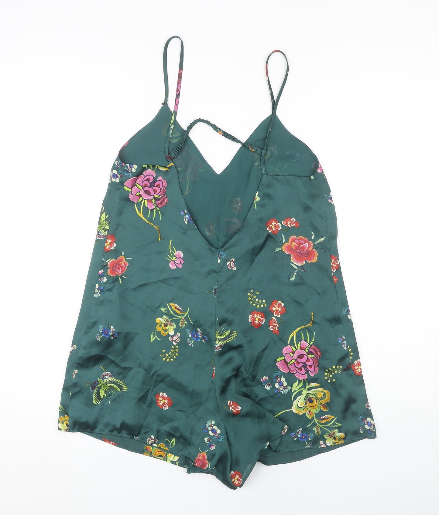 Bershka Women's Green Floral Playsuit M Summer