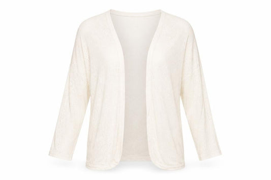 Front view of Miss Selfridge Women Ivory Open Front Cardigan, size 8, Open-Knit