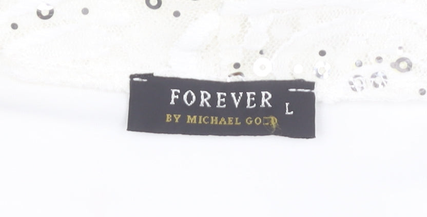 Forever by Michael Gold Women's White Sequin Blouse - L