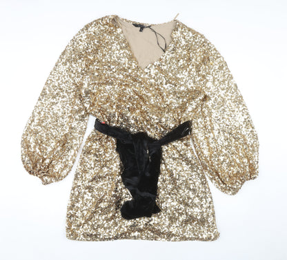 Myleene Klass Women Gold Wrap Dress Size 16 Party Style