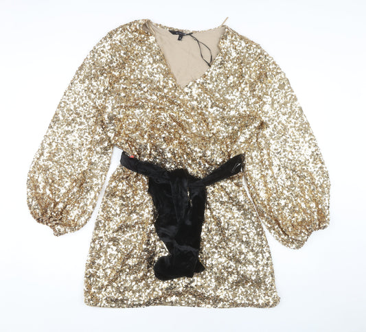 Myleene Klass Women Gold Wrap Dress Size 16 Party Style