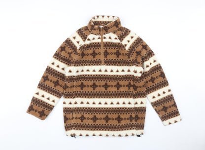 Cotton Traders Women's Brown Ivory Fleece Sweatshirt S