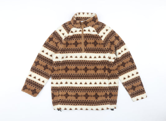 Cotton Traders Women's Brown Ivory Fleece Sweatshirt S